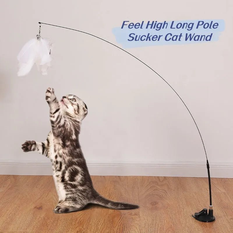 Interactive Wand Fluffy Feather with Bell Sucker Cat Stick - My Pet Is Very Cute