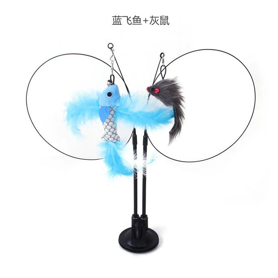 Interactive Wand Fluffy Feather with Bell Sucker Cat Stick - My Pet Is Very Cute